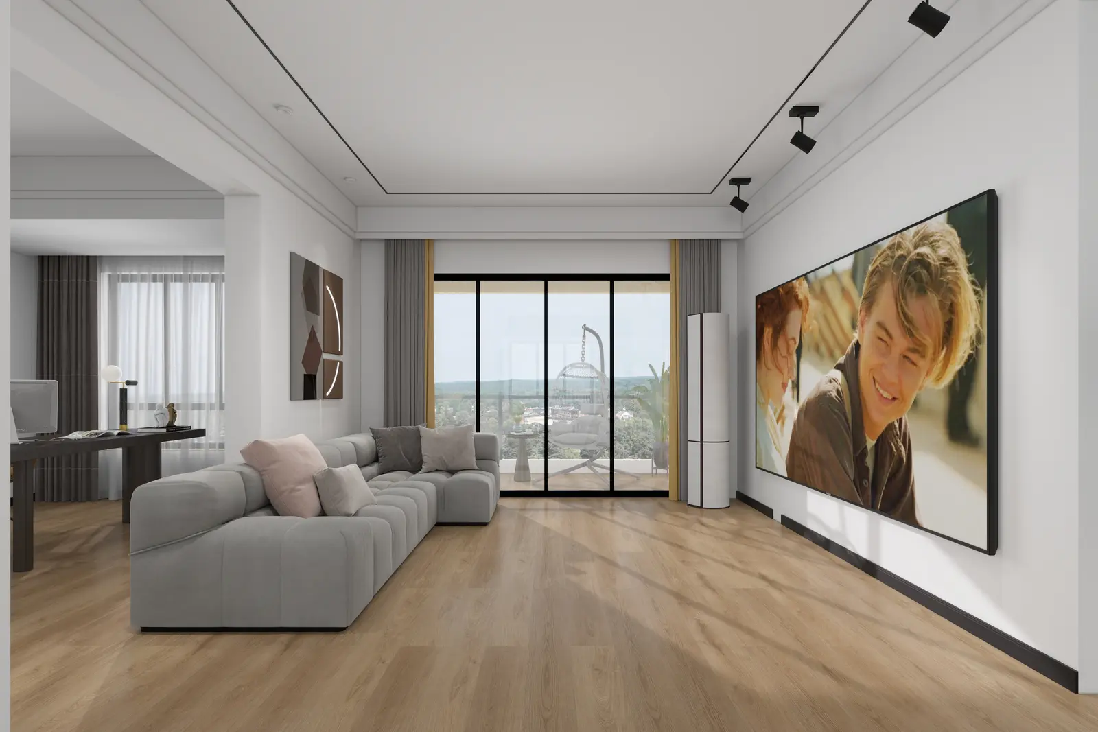 Caramel flooring in a furnished interior