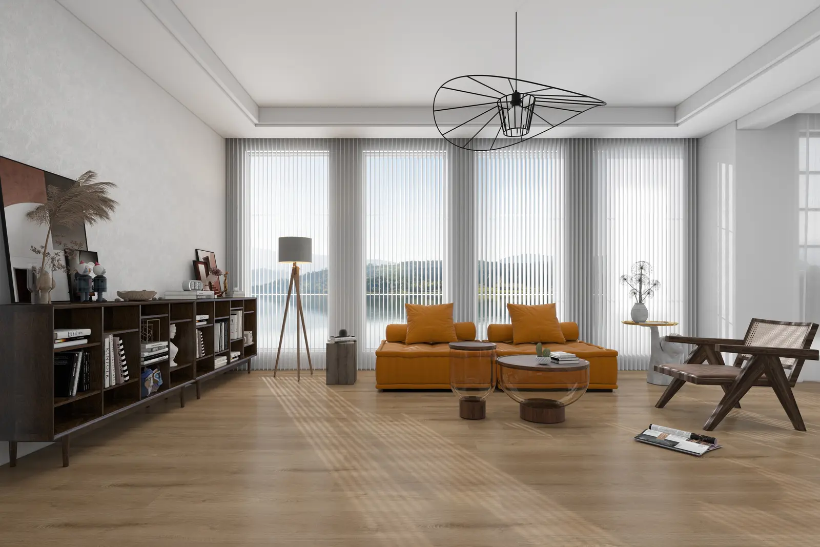 Caramel flooring in a furnished interior